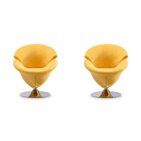 Manhattan Comfort Tulip Swivel Accent Chair in Yellow and Polished Chrome (Set of 2) 2-AC029-YL